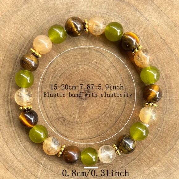 Smokey Quartz Tigers Eye Beaded Bracelet Handmade Stretch Natural Boho Crystal - Picture 3 of 5